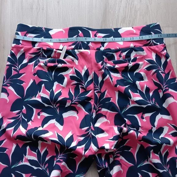 New Stella Parker Sport Floral Pants UPF 50 Tummy Control Pink Navy White Large - Picture 10 of 15
